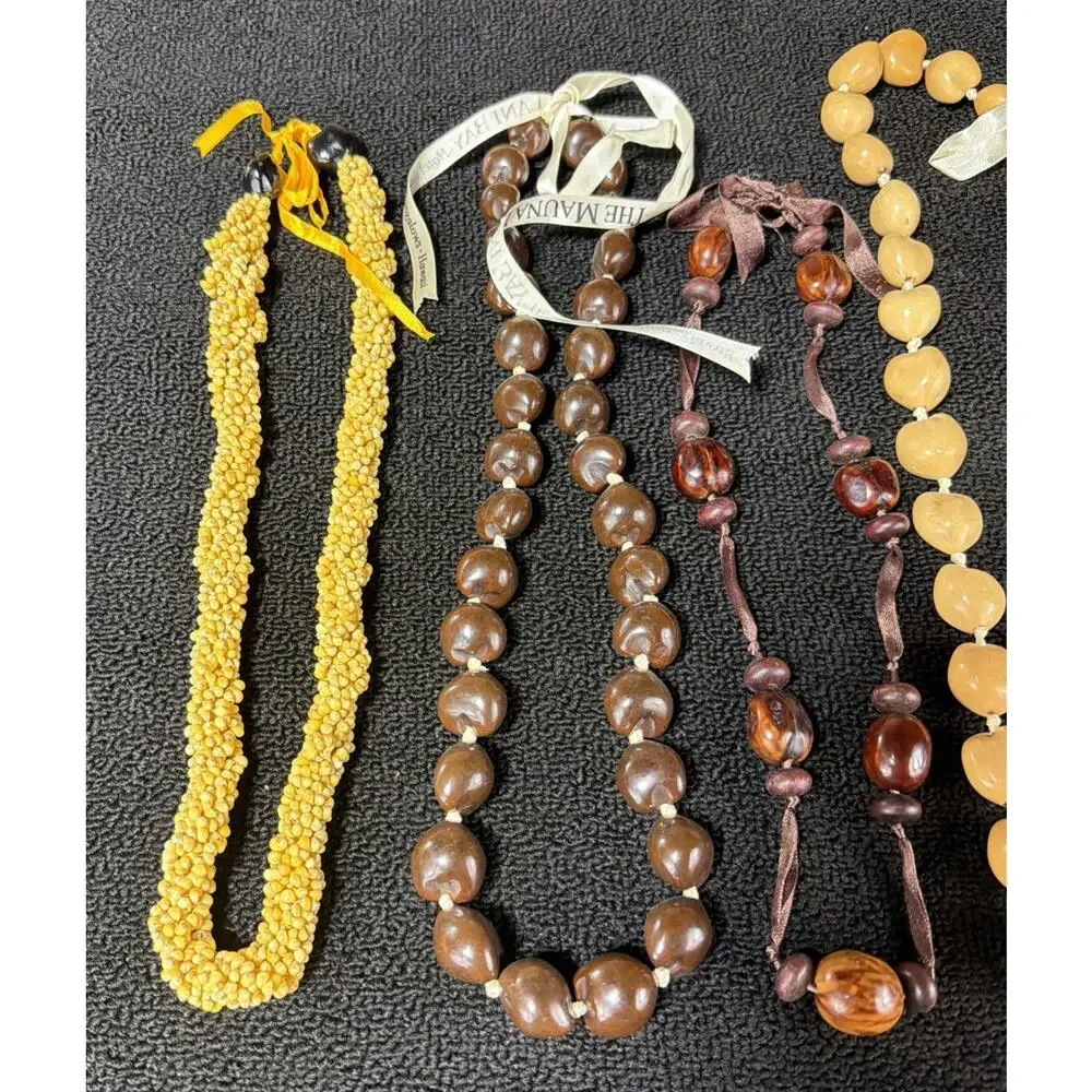 4 Mongo Shell Hawaiian Lei Necklace Accented w/ Kukui Nuts Luau